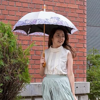 新品未使用 女優日傘 プレミアム オーガンジー花鳥刺繍かわず張り 長日傘 完全遮光日傘（晴雨兼用）「花鳥オーガンジーカットワーク刺繍